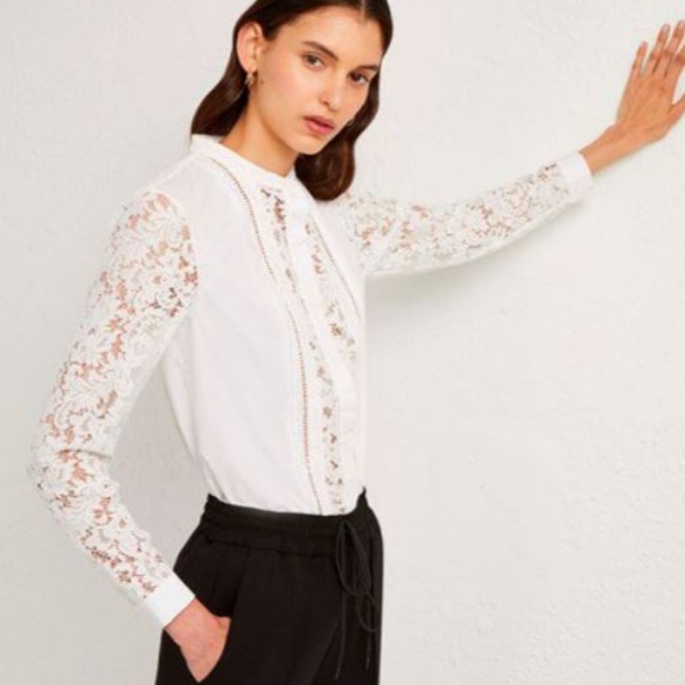French Connection SOUTHSIDE COTTON LACE MIX SHIRT